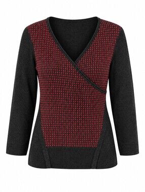 Reitmans Red Grey Wrap-Style Corporate Chic Office Cozy Stretchy Women Sweater M